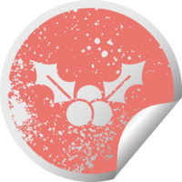 distressed circular peeling sticker symbol of a christmas holly png