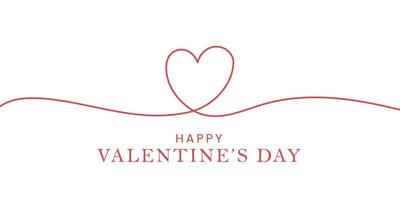 Happy valentines day banner one line red hearts isolated on white background. vector