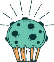 ilustración de un muffin de chocolate estilo tatuaje tradicional png