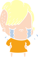 niña llorando de dibujos animados de estilo de color plano png