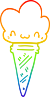 rainbow gradient line drawing of a cartoon ice cream with face png