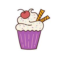 Hand-drawn doodle cupcake style, muffin. Bright and delicious dessert, pastries vector