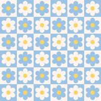 Y2K background, retro abstract flowers on chessboard. Aesthetics of the 90s, style of the 2000s vector