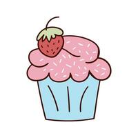 Hand-drawn doodle cupcake style, muffin. Bright and delicious dessert, pastries vector