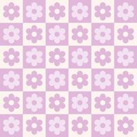 Y2K background, retro abstract flowers on chessboard. Aesthetics of the 90s, style of the 2000s vector