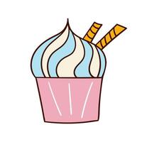 Hand-drawn doodle cupcake style, muffin. Bright and delicious dessert, pastries vector