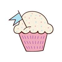 Hand-drawn doodle cupcake style, muffin. Bright and delicious dessert, pastries vector