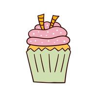 Hand-drawn doodle cupcake style, muffin. Bright and delicious dessert, pastries vector