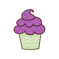 Hand-drawn doodle cupcake style, muffin. Bright and delicious dessert, pastries vector