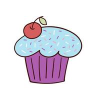 Hand-drawn doodle cupcake style, muffin. Bright and delicious dessert, pastries vector