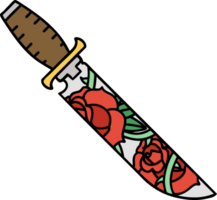 tattoo in traditional style of a dagger and flowers png