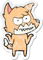 distressed sticker of a cartoon grinning fox png