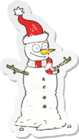 adesivo retrô angustiado de um boneco de neve de desenho animado png