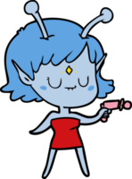 cartoon alien girl with ray gun png