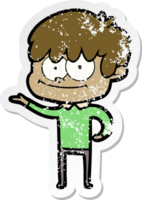 distressed sticker of a happy cartoon man png