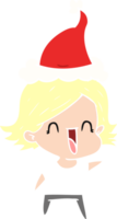 Hand gezeichnet eben Farbe Illustration von ein glücklich Frau tragen Santa Hut png