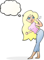 dessin animé femme levant le poing avec bulle de pensée png