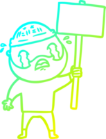 cold gradient line drawing of a cartoon bearded protester crying png