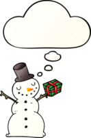 cartoon snowman with thought bubble in smooth gradient style png