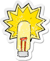 retro distressed sticker of a cartoon old light bulb png