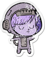 distressed sticker of a cartoon astronaut woman png