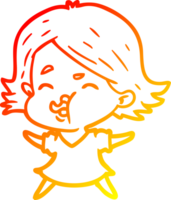 warm gradient line drawing of a cartoon girl pulling face png