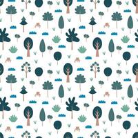 forest seamless pattern. Flat style trees and clouds seamless pattern vector