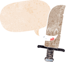 dibujos animados riendo cuchillo con habla burbuja en grunge afligido retro texturizado estilo png