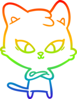 rainbow gradient line drawing of a cute cartoon cat png