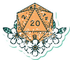 iconic distressed sticker tattoo style image of a d20 png