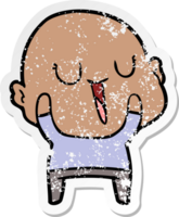 distressed sticker of a happy cartoon bald man png