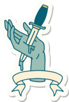 tattoo style sticker with banner of a dagger in the hand png