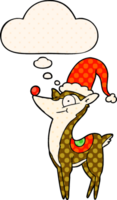 cartoon christmas reindeer with thought bubble in comic book style png