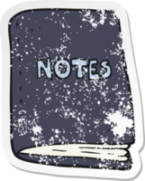 retro distressed sticker of a cartoon note book png