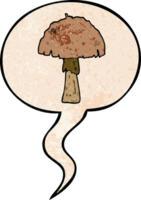 cartoon mushroom with speech bubble in retro texture style png