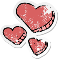 distressed sticker of a cartoon love hearts png