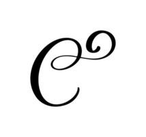 mano dibujado caligrafía letra C. guión fuente logo. escrito cepillo estilo florecer vector