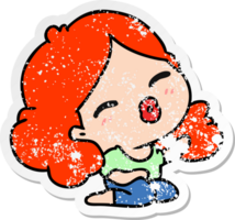 hand drawn distressed sticker cartoon of cute kawaii girl png