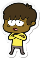sticker of a cartoon exhausted boy png