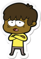 sticker van een cartoon uitgeputte jongen png