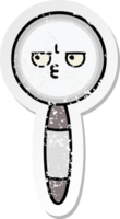 distressed sticker of a cute cartoon magnifying glass png