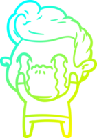 cold gradient line drawing of a cartoon man crying png