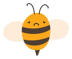 Fly sad Bee Emoji Icon. Cute kid character. Object summer Symbol flat Honey Art. Cartoon element for web or typographic design, poster vector