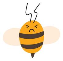 Fly angry Bee Emoji Icon. Cute kid character. Object summer Symbol flat Honey Art. Cartoon element for web or typographic design, poster vector