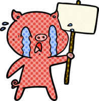 crying pig cartoon with protest sign png