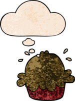 cute cartoon pie with thought bubble in grunge texture style png