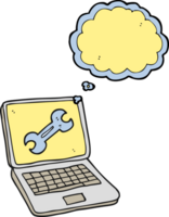 hand drawn thought bubble cartoon laptop computer with fix screen png