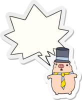 cartoon business pig with speech bubble sticker png