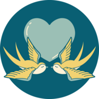 iconic tattoo style image of swallows and a heart png