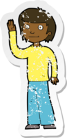 retro distressed sticker of a cartoon friendly boy waving png